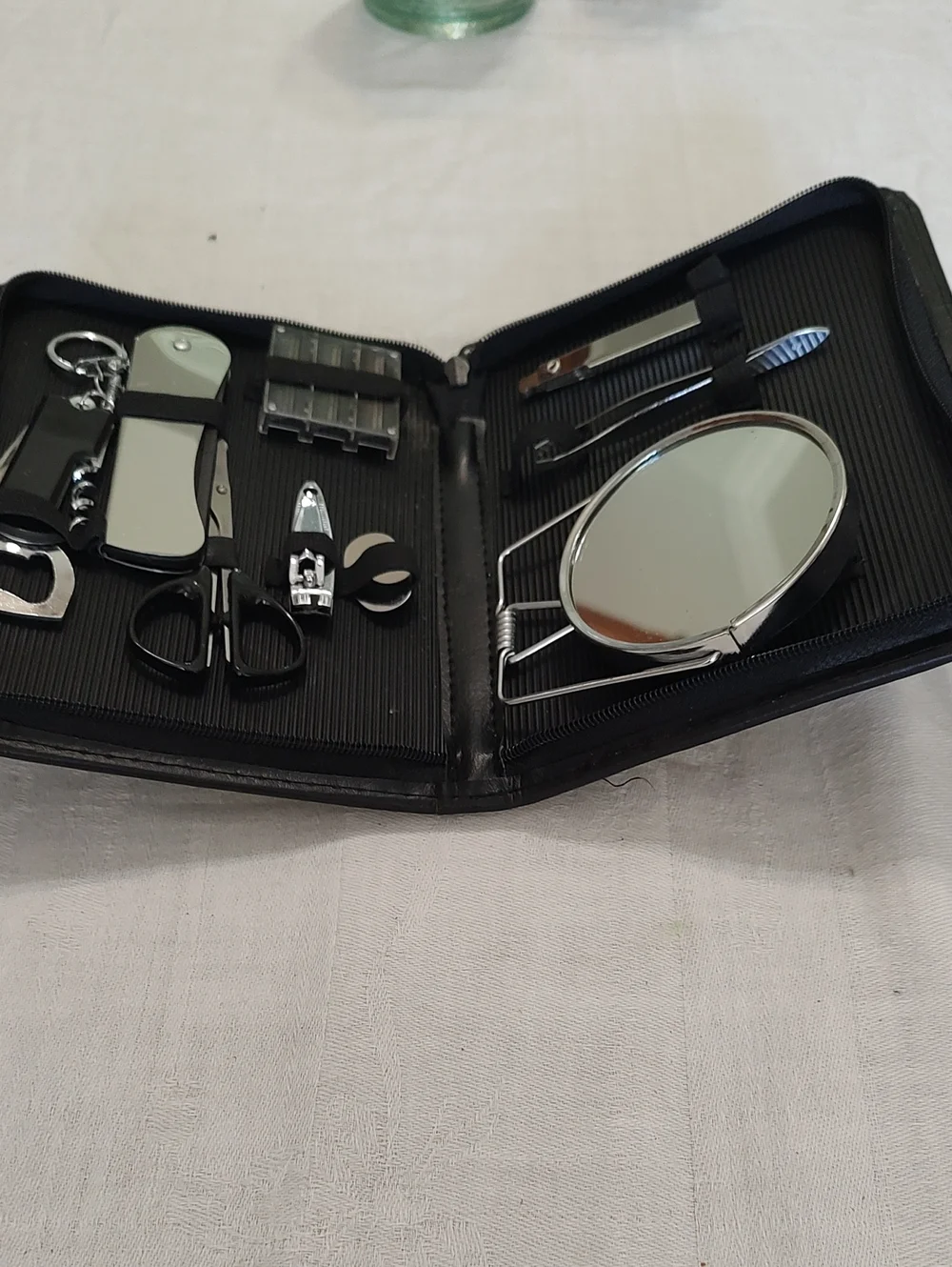 Men's Black Grooming Kit with Mirror - Compact Travel Set